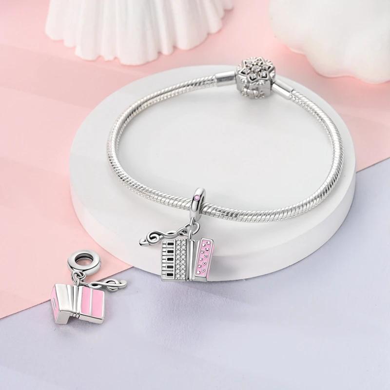 Pink Accordion Note Beads Copper Original Beads Fit Originalcharms Bracelet Beads Jewelry Gifts For Women