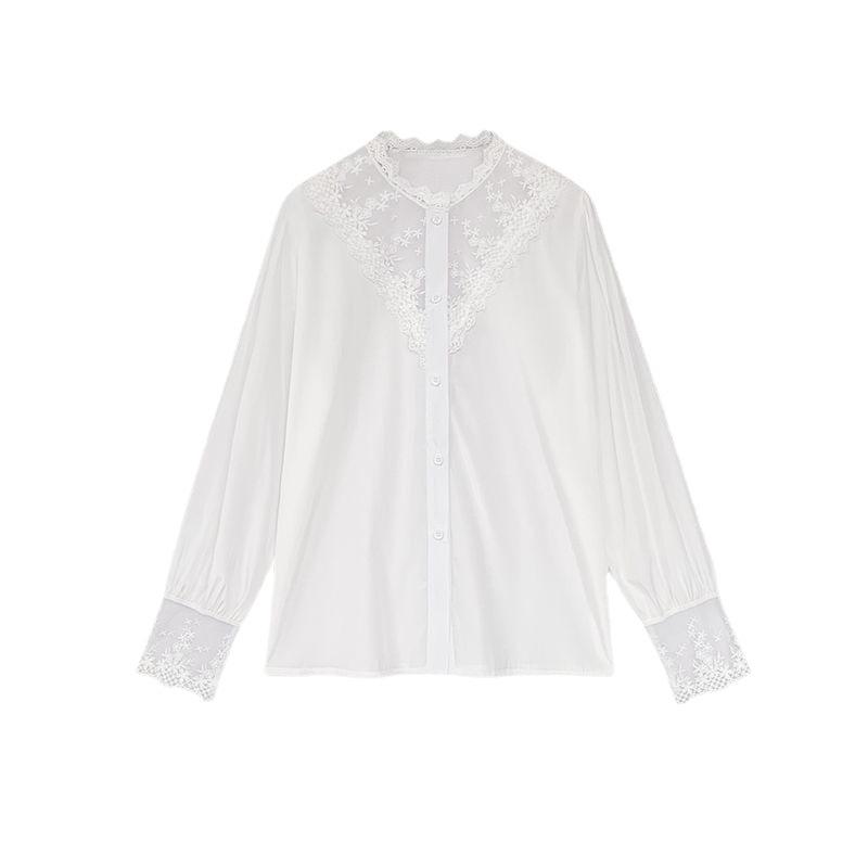 Lace Bottoming Shirt Women's Spring and Autumn New Design Sense Niche Inner with Foreign Style Machine Top Chiffon Splicing Shirt Foreign
