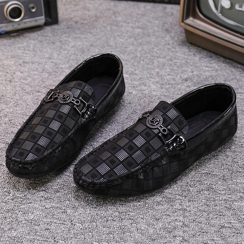 Autumn new Doudou shoes men's lazy one-pedal plaid men's shoes trendy shoes leather shoes casual single shoes