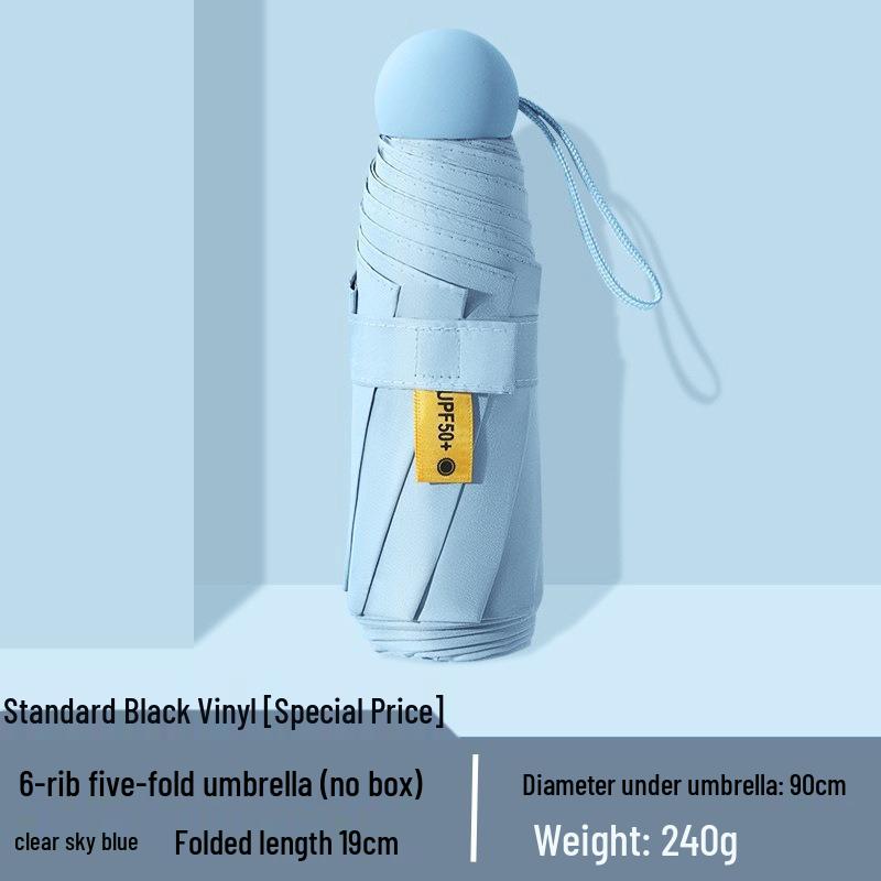 Women's Dual-Use Mini Umbrella: Compact Five-Fold Design, Thickened Fabric, Black Glue for UV Protection, Custom Logo Option