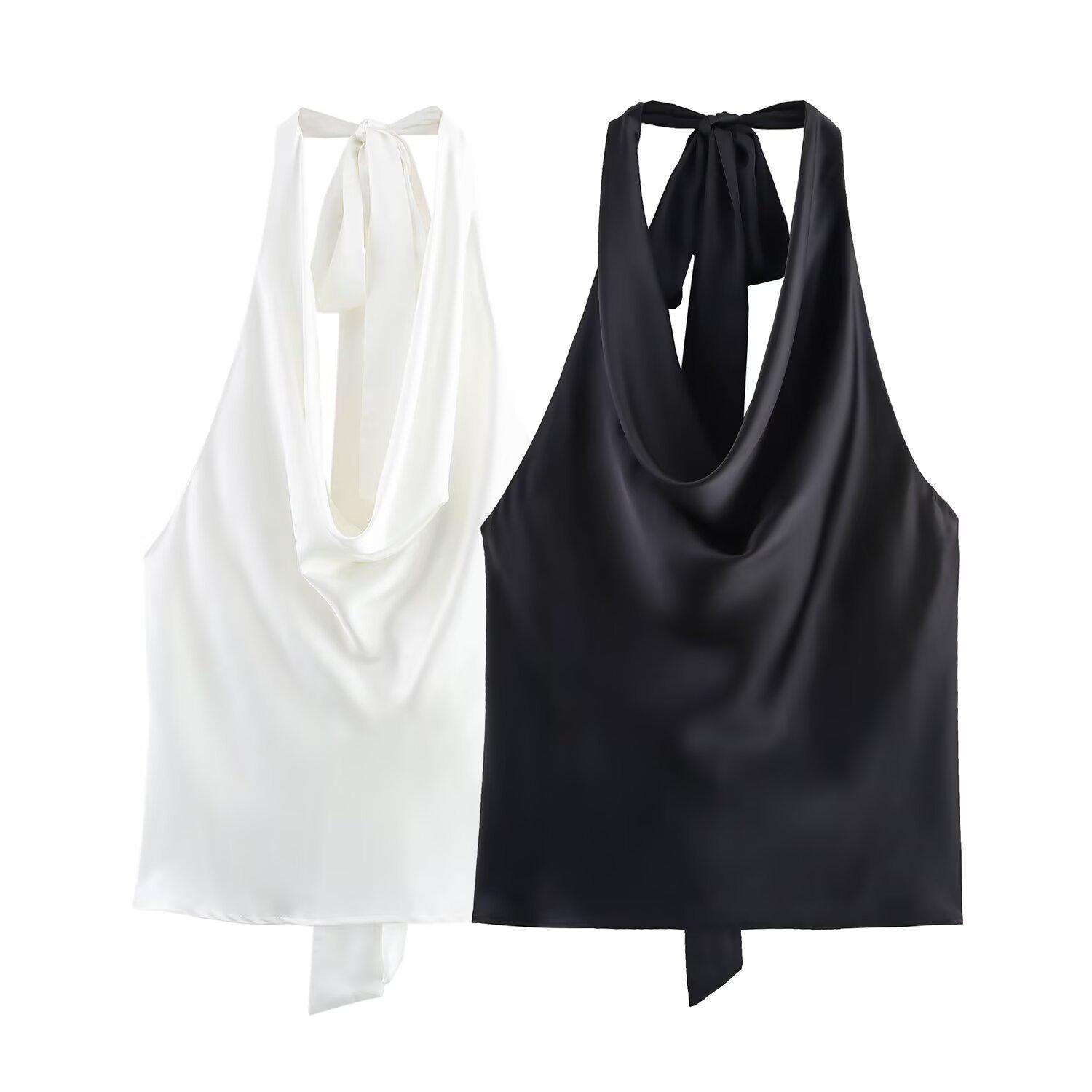 

Spring/Summer 2025 Women s Slim-Fit Silk Satin Halter Top Large