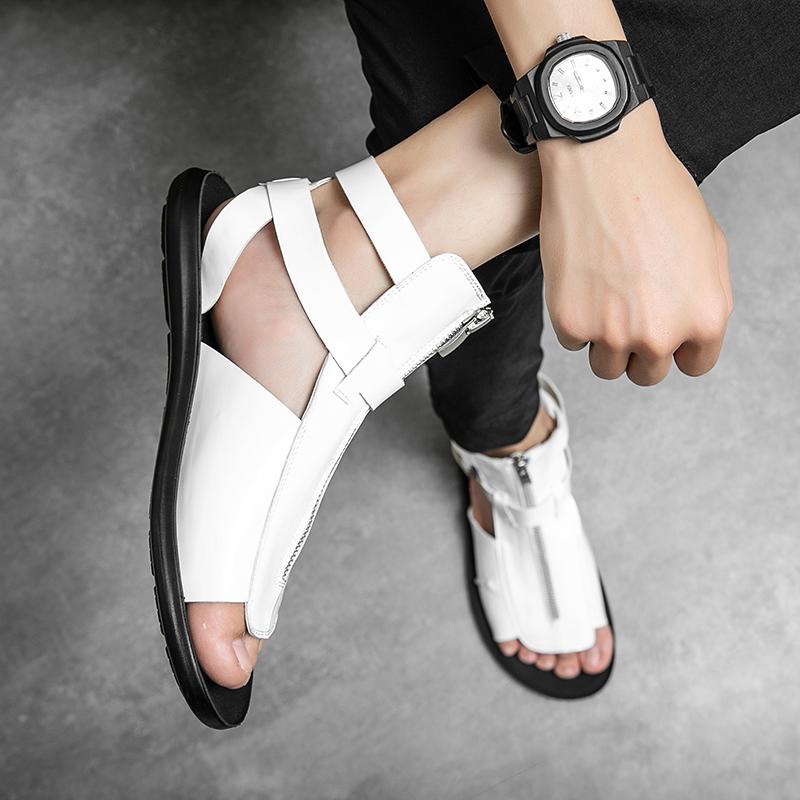 Fashion Luxury Brand White Roman Sandals Summer 2024 New Beach Shoes Men's New Casual Sandals Men's Outdoor Comfortable Zippered Sandals