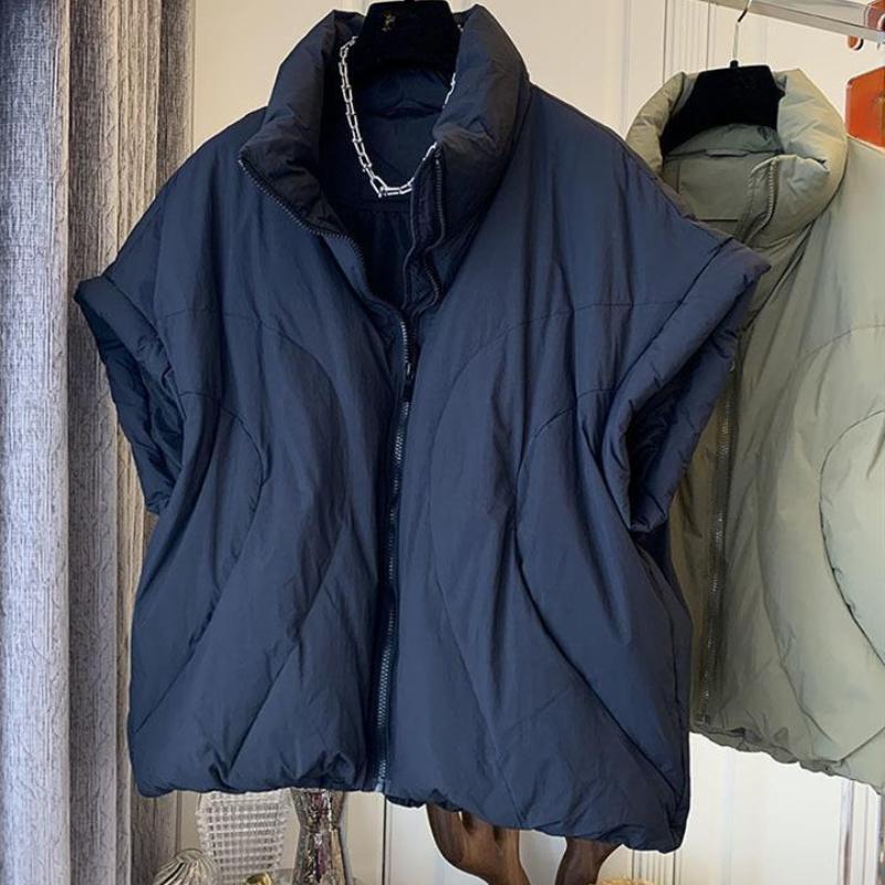 Stand Neck Solid Color Sleeveless Women Parkas Korean Autumn Loose Casual Cotton Coat Zipper Design Sense Female Vest Jacket