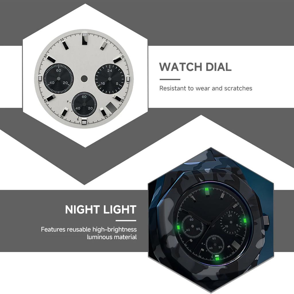 29.5mm Watch Dial S Dial Prospex Luminous Sunray Chronograph Face 6 Hands Fit Quartz VK63 Watch Faces Automatic Movement