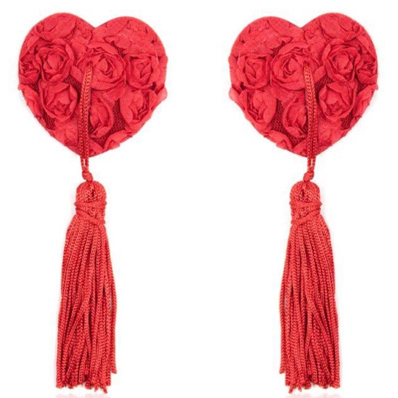 Women Sequins Tassels Nipple Cover Reusable Adhesive Pasties Breast Cover Lace Sticky Bra Chest Pad Lingerie Accessories