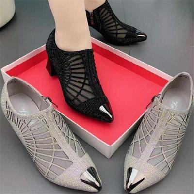 Fashion Summer Heels for Women Hollow Mesh Fashion Sexy Pointed Toe Ladies Single Shoes 2024 Woman Wedges Black Sandals Zapatos De Mujer