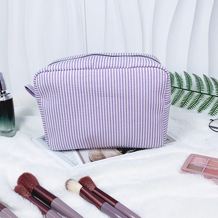 Striped Seersucker Cosmetic Bag - Indian Style Travel Toiletry Pouch