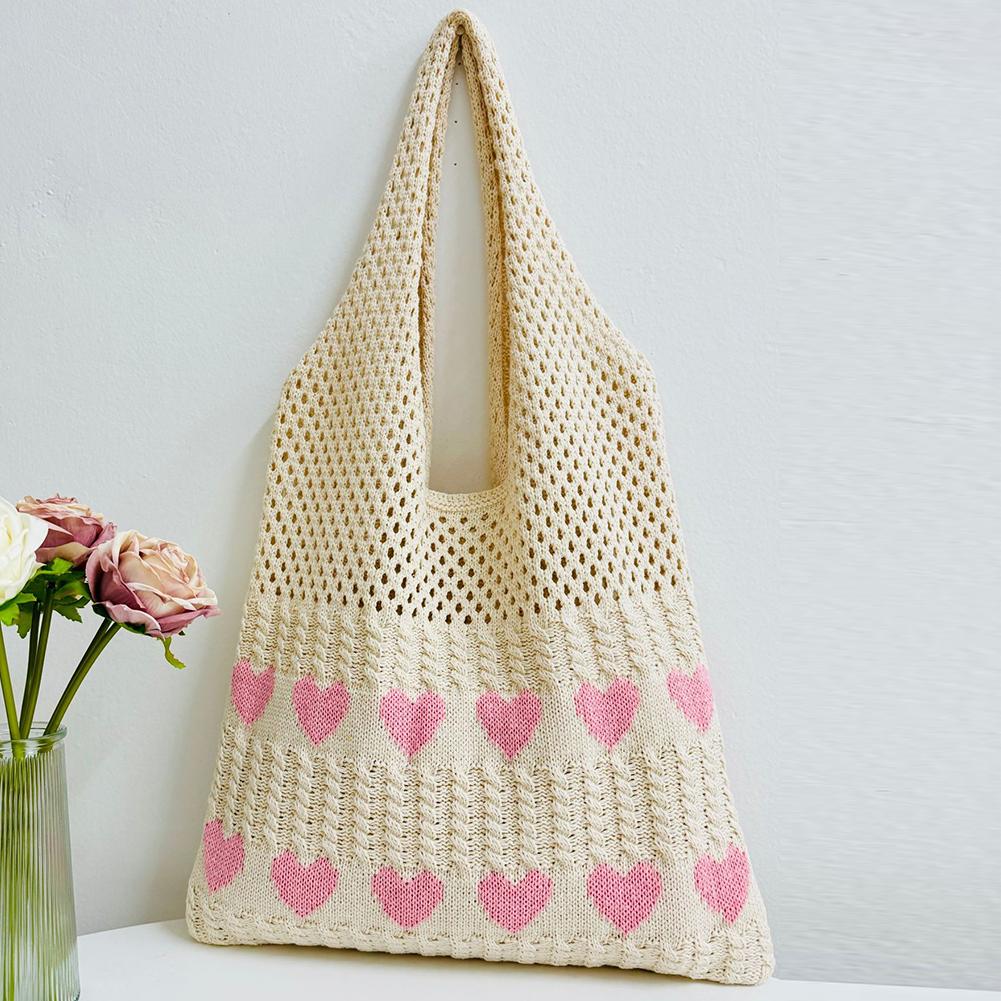 Women Bowknot Crochet Tote Bag Hollow Out Retro Bow Woven Bag Casual Knitted Bow Beach Bag Cute Shoulder Bags for Summer Travel