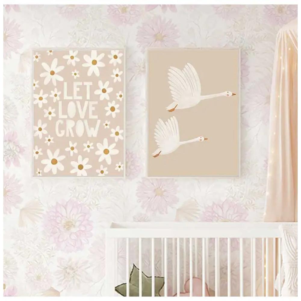 Boho Cartoon Rabbit Mouse Goose Nursery Wall Art Canvas Painting Nordic Retro Poster Prints Wall Picture Baby Kids Room Decor