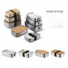 304 Stainless Steel Lunch Box with Bamboo Wooden Lid Japanese Style Bento Box Portable Leak-Proof Picnic Food Storage Container