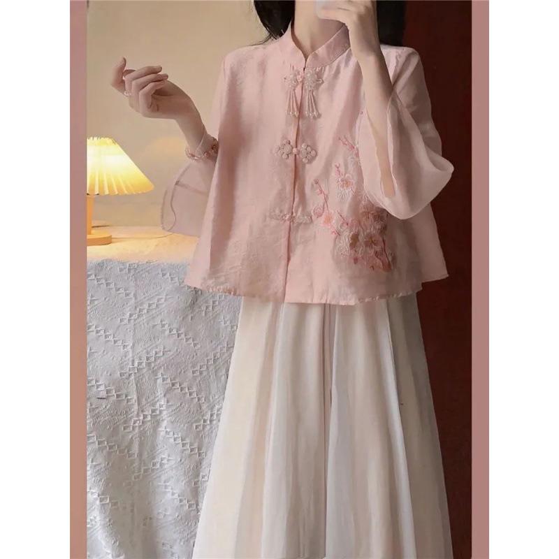 Modern Hanfu-Inspired A-Line Dress - Summer Slimming Two-Piece Set for Women