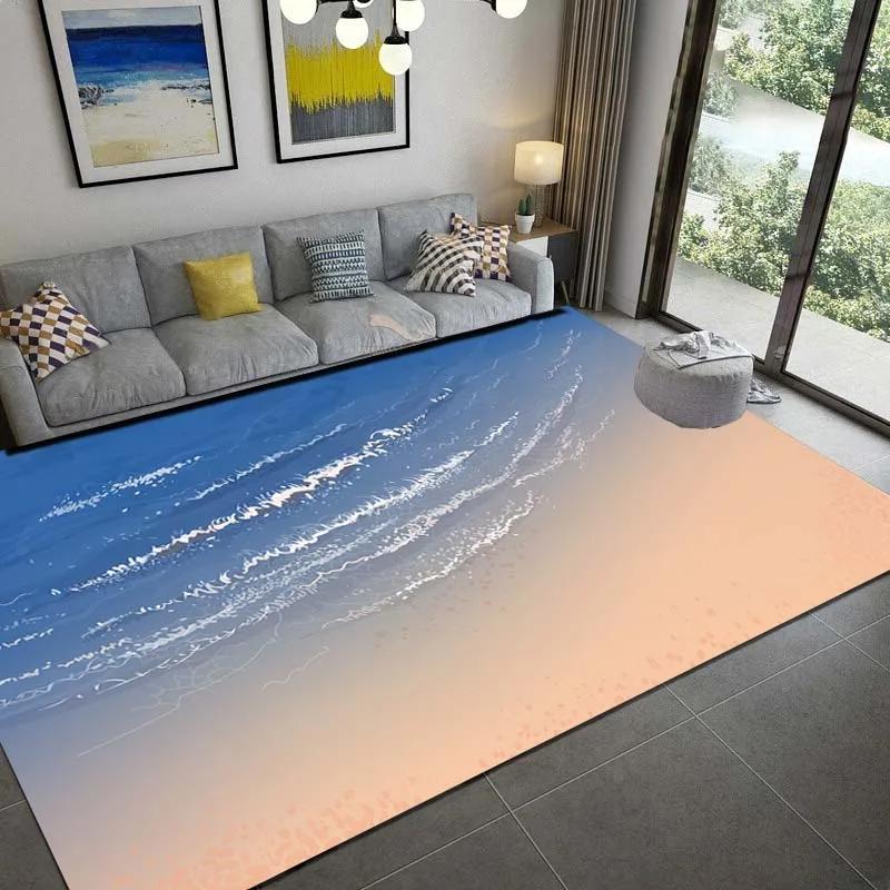 Sea Print Carpet for Living Room Large Waves Beach Kids Room Rug Blue Kitchen Mat Floor Carpet Modern Entrance Mat Bathroom Rug