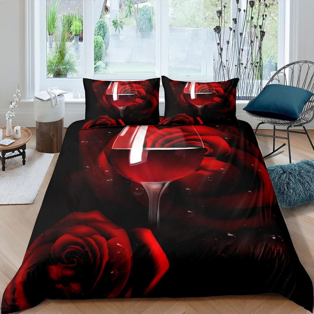 Wine Glass Duvet Covers for Adults Queen Lightweight Down Quilt Covers Romantic Style Bedspread Cover Bedroom Decor No Comforter