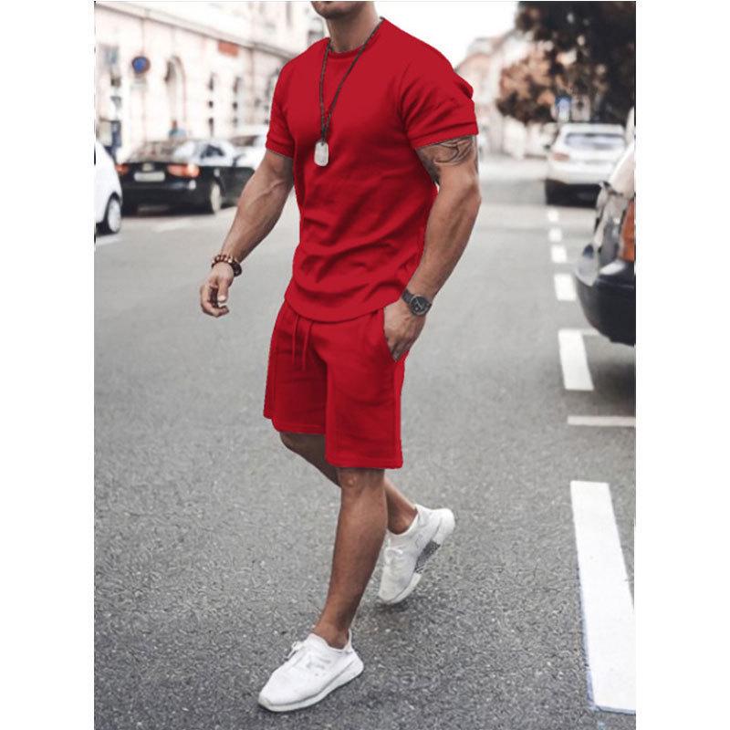 

2026 Men s Trendy Summer Short Sleeve & Shorts Set - Casual Sportswear M красный