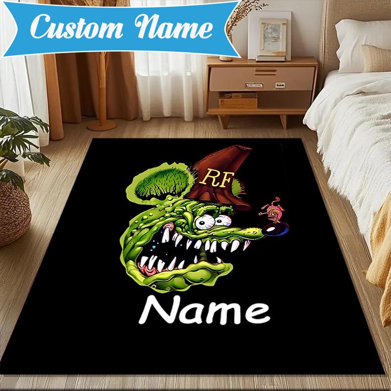 Custom Name Rat Fink Rug Game Carpet, Floor Mat for Bedroom Living Room Entryway Rug, Home Decor Idea Gift for Christmas birthday