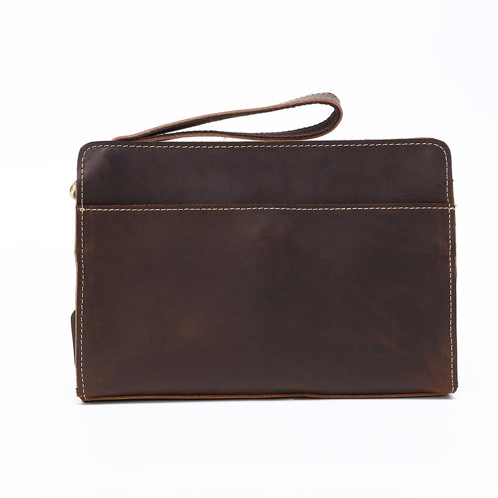 Men s Genuine Leather Handbag, Crazy Horse Leather Shoulder Bag, Business Leather Wallet, Multifunctional Long Leather Handbag