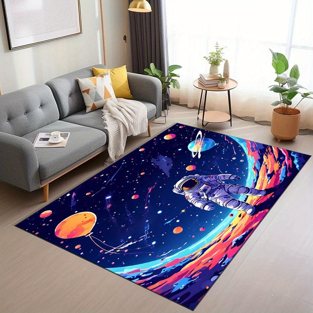 Astronaut in Space-Themed Area Rug - Explore The Universe Starry Sky Pattern, Non-Slip Polyester Carpet Mat for Home, Office,