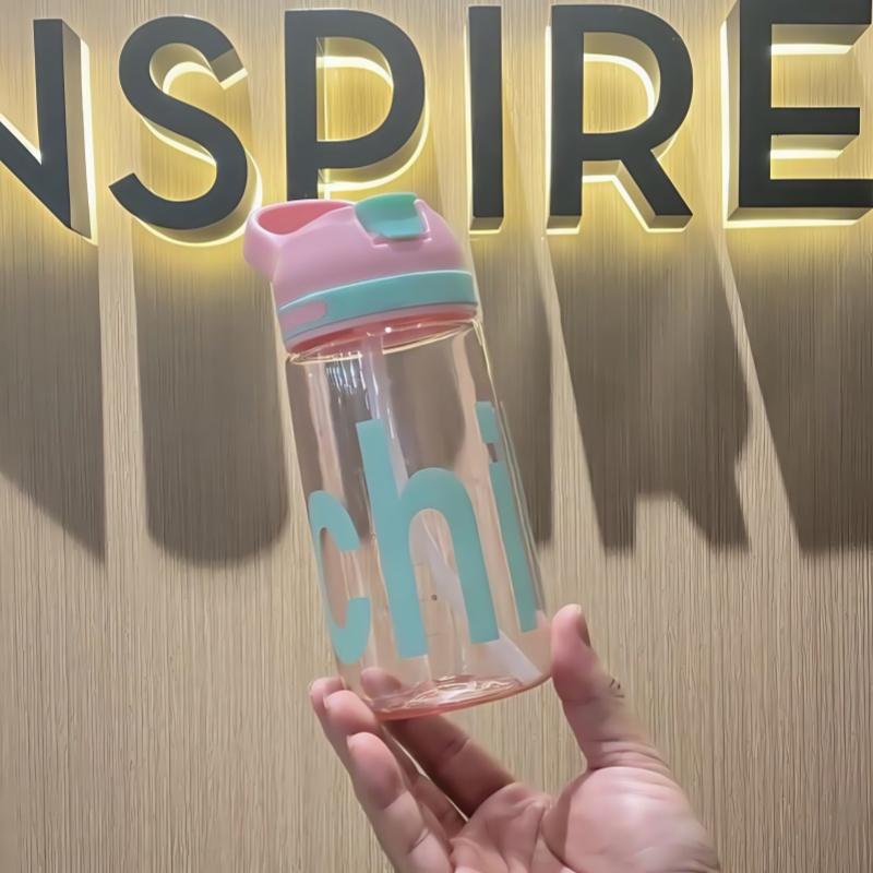 

450ML Sports Water Bottle Leak Proof Colorful with Straw Drinking Kettle Healthy Plastic Portable School Cup Transparent Water 450ml рожевий