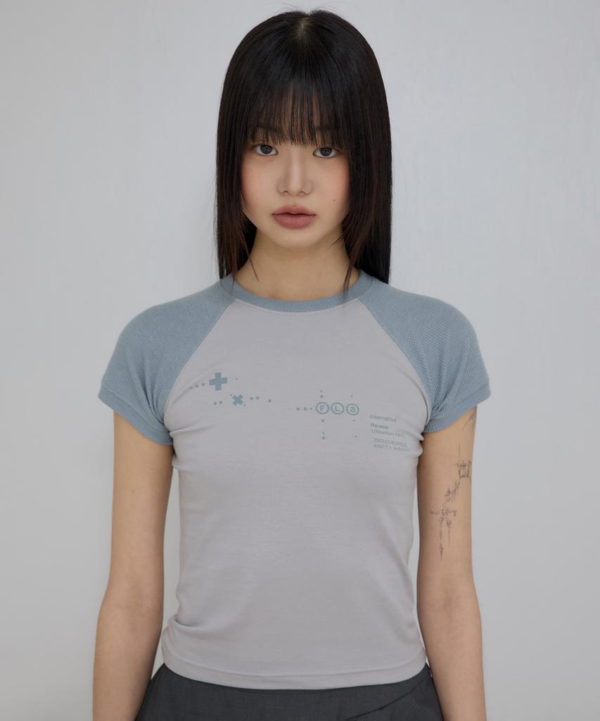 Peulleeoeob Muta Waffle Raglan T-Shirt (Fl-154_Gray&Sky)