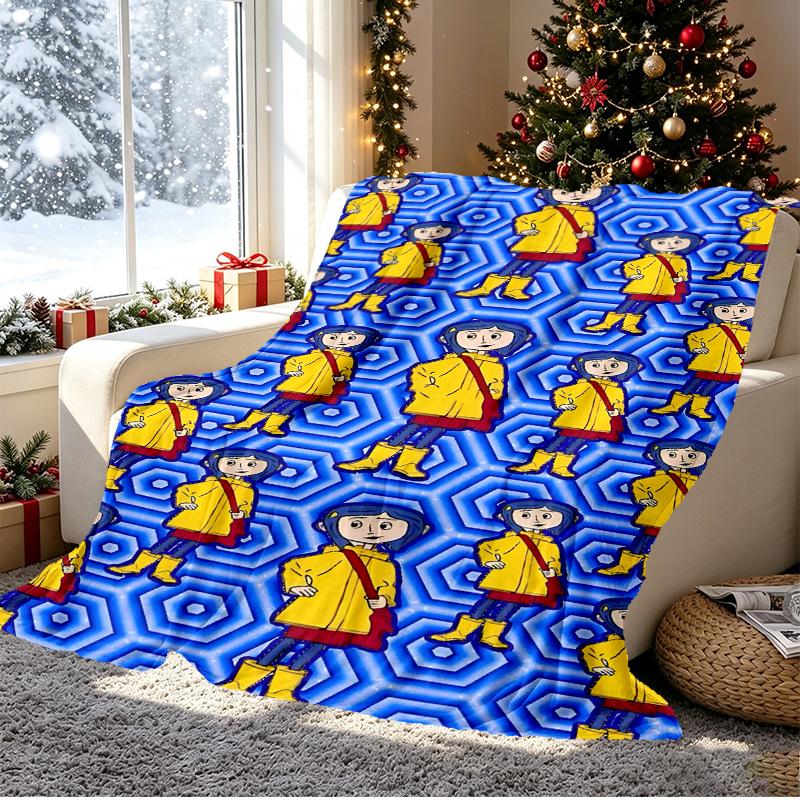 Coraline Pattern Blanket for Home Decoration, Bed, Sofa, Car Travel, Camping, Suitable for All Seasons, Birthday Christmas Gift