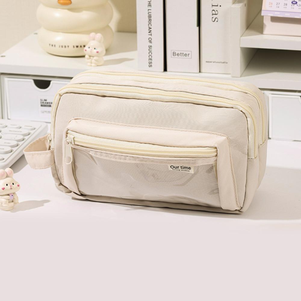 Large Capacity Stationery Storage Bag Transparent Compartment Pencil Case  Student Supplies