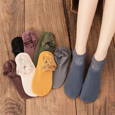 Women Anti-slip Socks Lace Edge Plush Socks Socks Warm Floor Socks Plus Velvet Solid Color