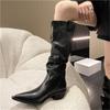 Pointy Western Cowboy Boots Women'S New Autumn Pleated But Knee-High Boots Chunky Heel High Knight Boots C546