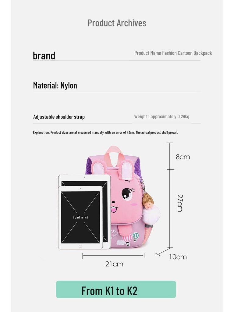 Fashionable Spine Protection Backpack for Girls, Ages 3-6: Lightweight and Double-Strapped for Kindergarten To First Grade.