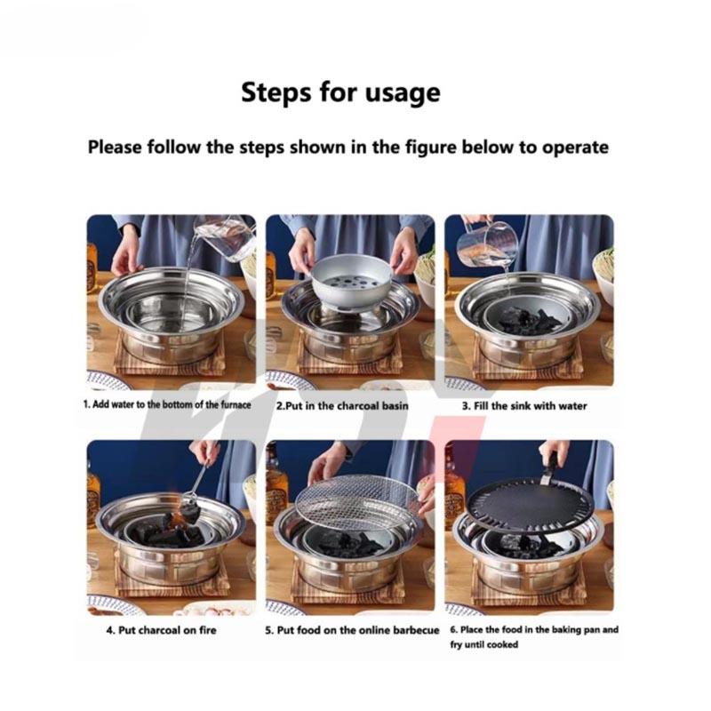 BBQ Grill Korean Charcoal Grill Stainless Steel Non Stick Barbecue Plate Grill Household Outdoor Camping Charcoal Stove