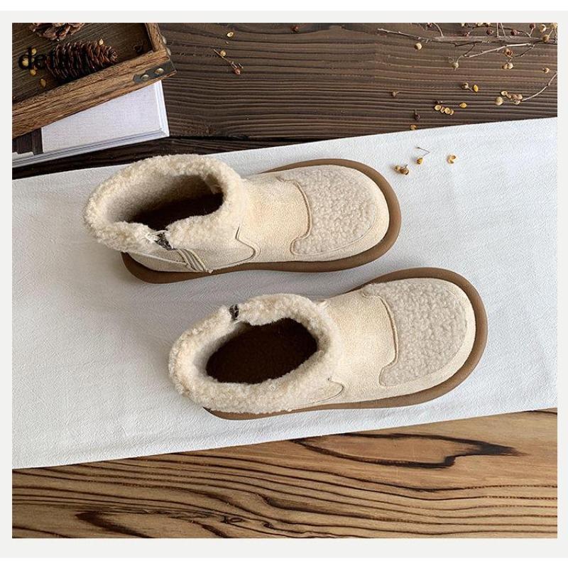 Damen-Schneestiefel mit dicker Plateausohle, rutschfeste Stiefeletten aus Wildlederimitat mit Kunstfellfutter, warme, bequeme kurze Wanderstiefel für den Winter, Schuhe für Damen