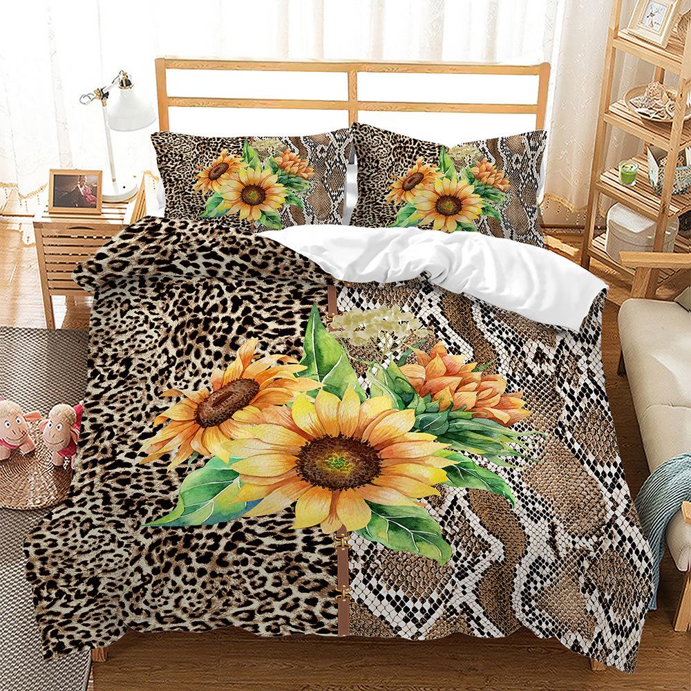 Bed Three-Piece Sunflower Flower Small Fresh 3D Digital Printing Kit Two-Piece Set