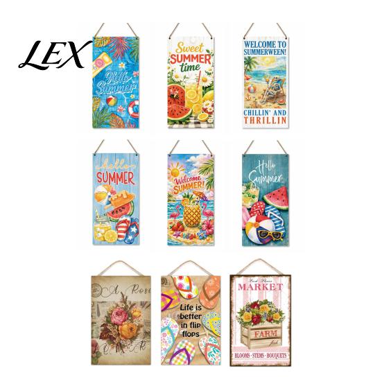 Refresh Home Decor Summer Wooden Hanging Sign, Welcome Sign Front Door with Floral Pattern Rope, Colorful Hanger for Seasonal Farmhouse Beach