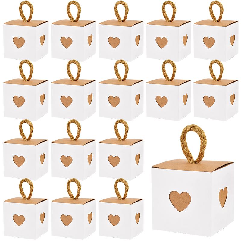 10/50pcs White Brown Heart Candy Gift Boxes Wedding Favors for Guests Birthday Party Baby Shower Chocolate Cookie Packaging Box