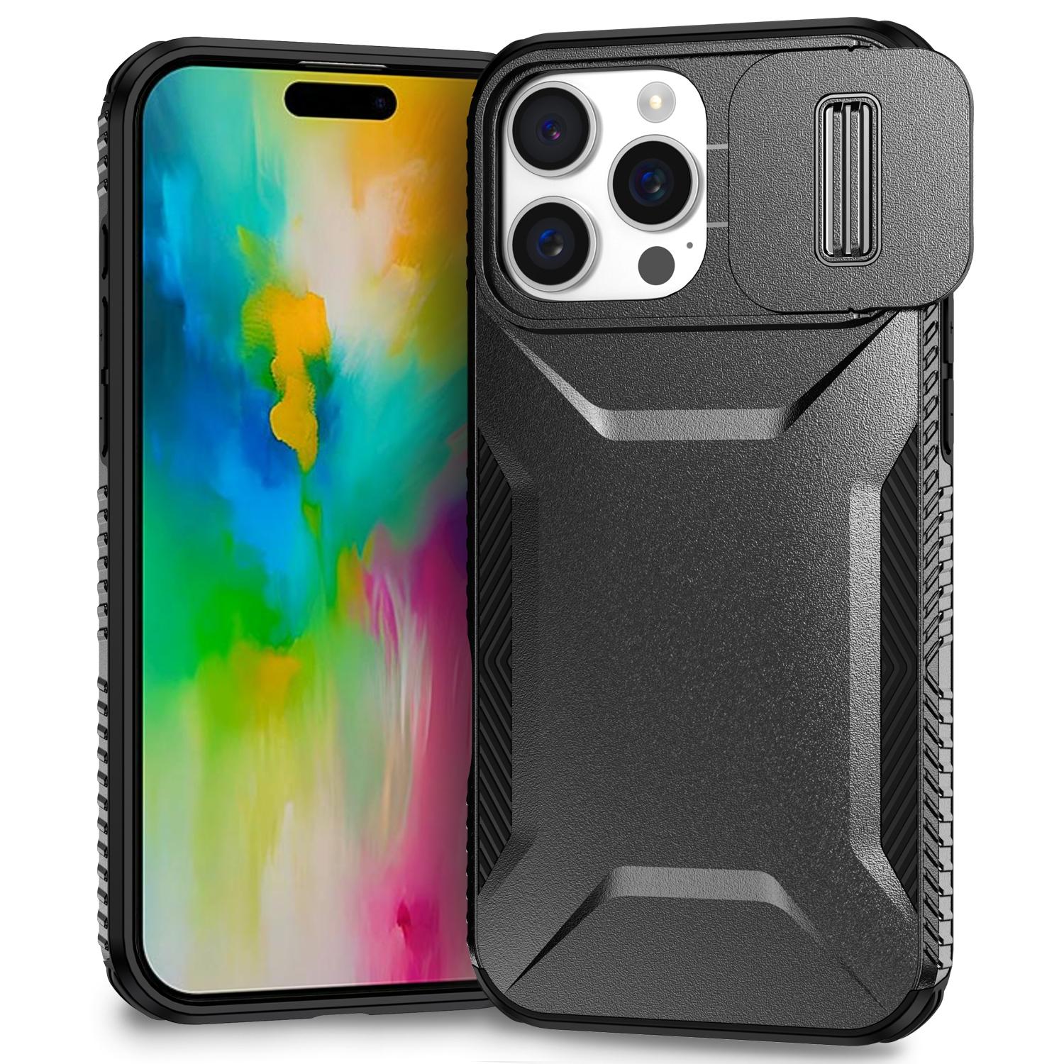 

For iPhone 16 Pro Case Camshield TPU+PC Anti-Skid Drop-proof Phone Cover Black