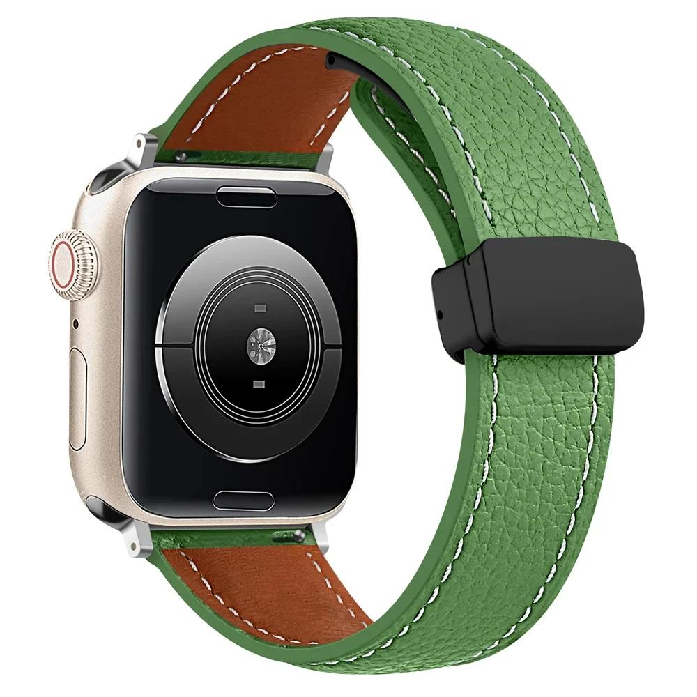 Leather Magnetic Buckle Strap for Apple Watch 7 8 9 45mm 41mm Ultra2 49mm Leather Band for iWatch Series 6 5 4 40mm Bracelet