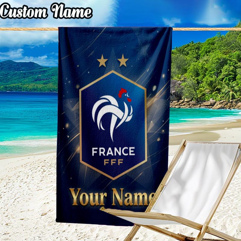 Custom Name France National Football Beach Towel, Quick-Dry & Lightweight, Beach Blanket, Perfect for Beach, Pool, Yoga, Or Camping, Gifts