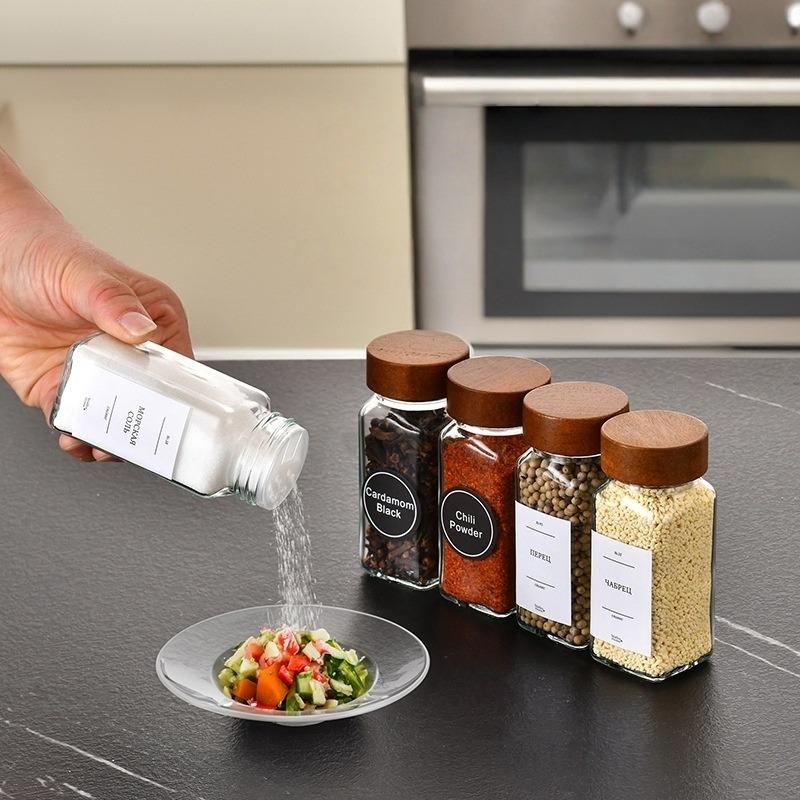 12pcs Spice Jars with Labels Thickened Glass Seasoning Containers with Bamboo Lids Sealed Seasoning Bottles with Silicone Funnel
