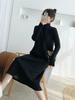 Women's Mid-Length Wool Knit Dress - Loose, Long Sleeve, Half-High Collar, Perfect for Layering Under Coats, Autumn & Winter Wear.