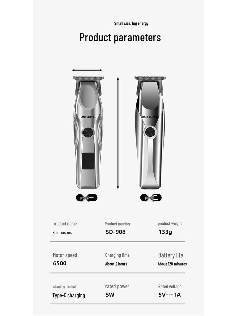 Rechargeable Multifunction Electric Hair Trimmer with Digital Display