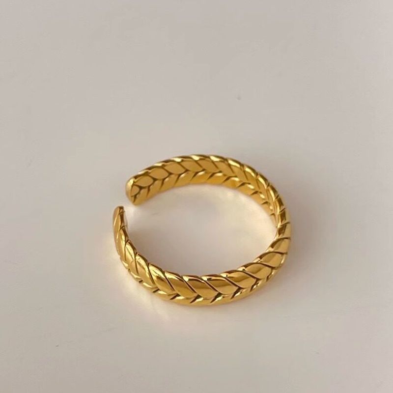 Magicboxacc Fashion Minimalist Textured Metal Thickness Wheat Open Adjustable Titanium Steel Ring Stylish Ring Fine Wheat Ear Style