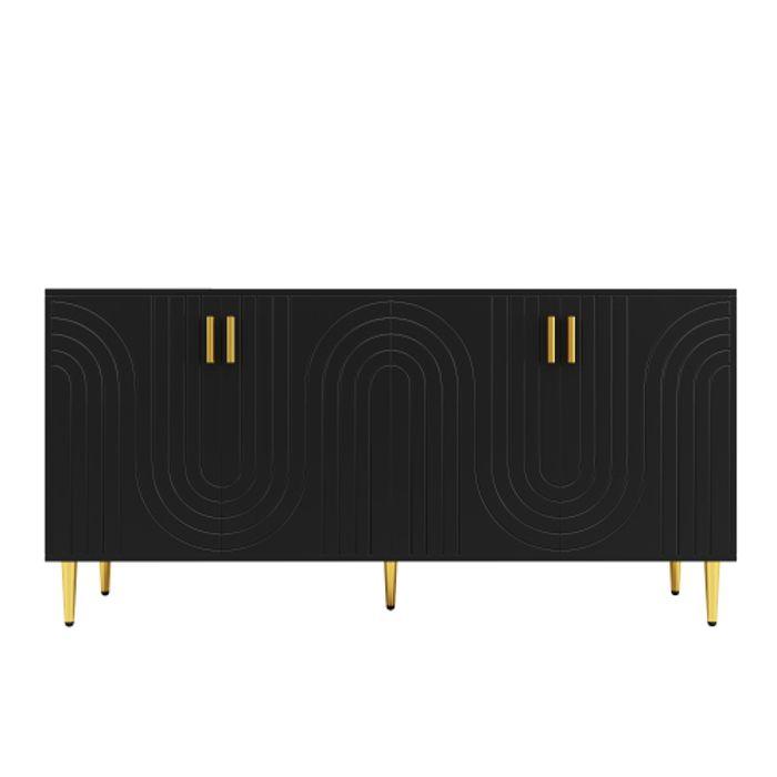 Buffet - MUVOE - Design Ondulé - Noir - 152 x 40 x 75 cm - 2 Portes