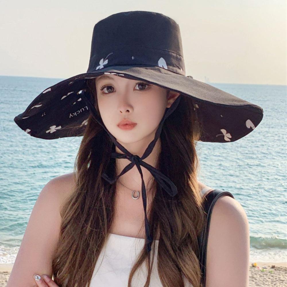 Sweet Wide Brim Sun Hat Anti-UV Sun Protection Cap Elegant Sunshade Fisherman Hat  Girls