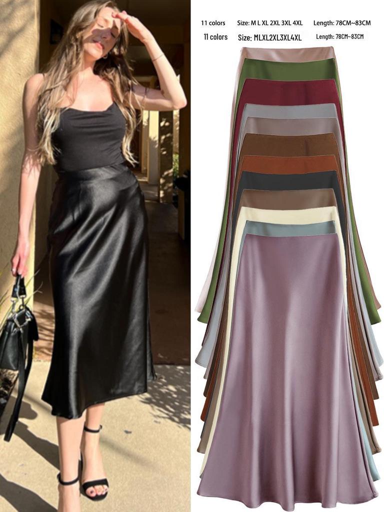 French Chic High-Waist Satin Midi Fishtail Skirt for Spring/Summer