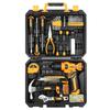 DEKO DKMT128/DKMT196 Home DIY Tool Set Auto Repair Combination Package Hand Tool Kit with Plastic Tool Box, Screwdriver, Hammer