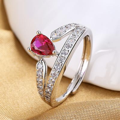 Anello a Corona con Zirconi a Doppia Goccia d'Acqua alla Moda Femminile Blu Nicchia Luce Lusso Anello Aperto con Diamanti