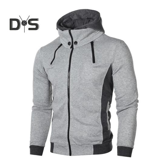 Uomo Autunno Inverno Cappotto con Cappuccio Doppia Cerniera Chiusura Coulisse Colorblock Finto Due Pezzi Giacca Sportiva con Polsini Elastici e Orlo Fitness Outerwear