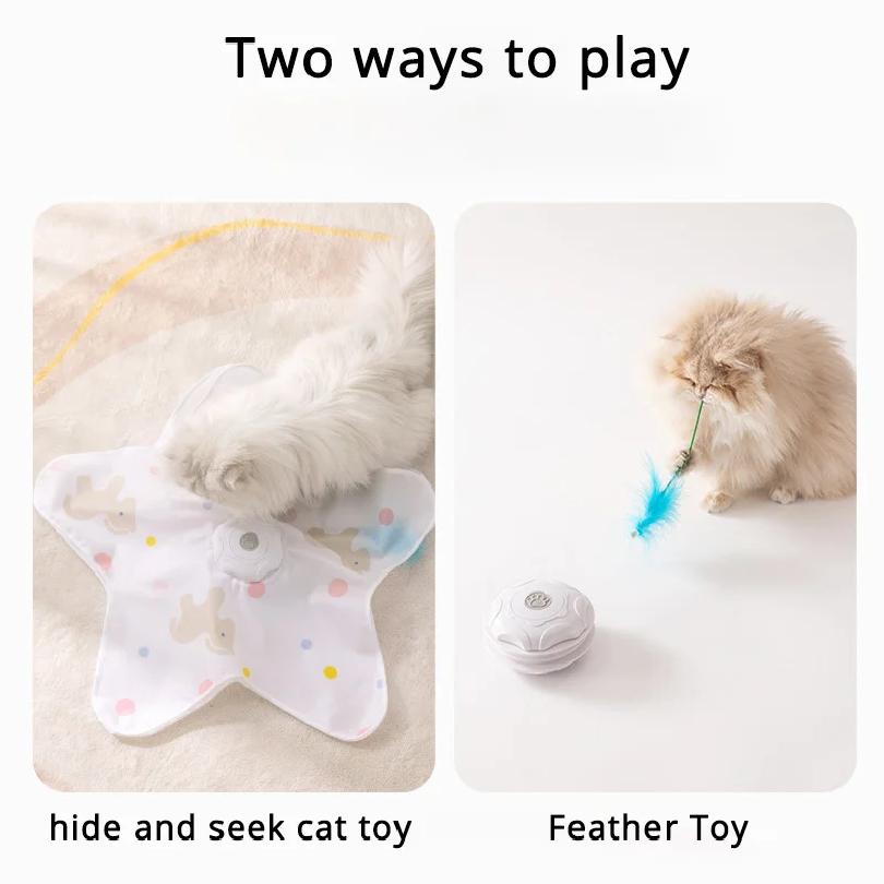 Interactive Hide And Seek Cat Toy Motion Activated Hunting Cat Toy with Bird Sound Silent Mode Moving Feather for Indoor Cats