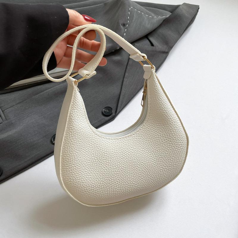 Simple Crescent Moon Bag Solid Color Temperament Underarm Women's Bag New Lychee Pattern Fashion Shoulder Messenger Bag
