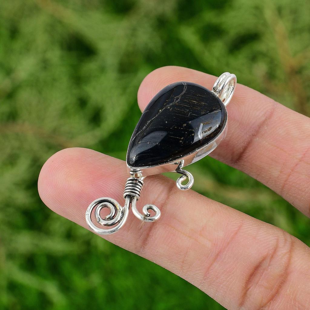 Daughters Day Deal 925 Sterling Silver Pear Pietersite Gemstone Elegant Pendant
