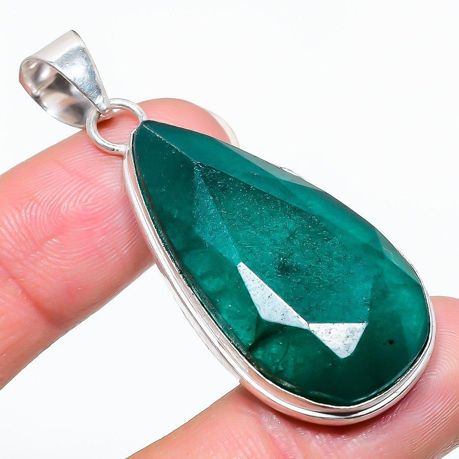 

Изумруд(Смоделированный) Этническая ювелирная подвеска ручной работы с драгоценными камнями 2,25 дюйма SR-9096